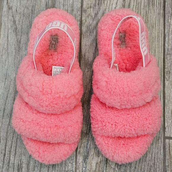 UGG Pink Adjustable Slide Sandals Oh Fluffita - Picture 2 of 14